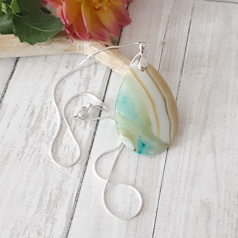 Yellow and Blue Druzy Geode Agate Pendant